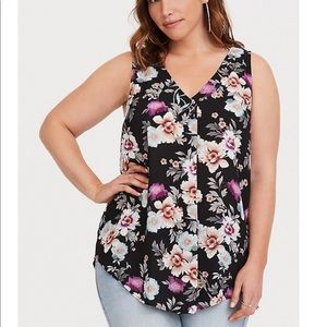 Black Floral Single Pleat Georgette Tunic Tank
